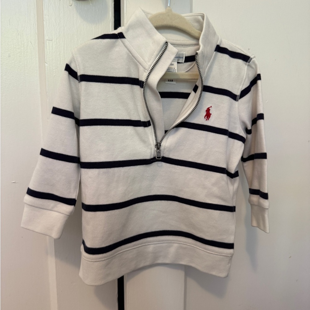 Ralph Lauren Kids Striped Quarter Zip - Navy/White 18 mo